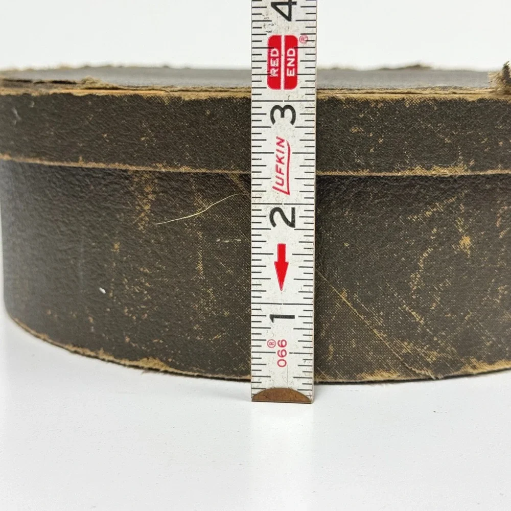 Vintage Round Cardboard Collar Hat Box faux leather Dk Brown Millinery Mold